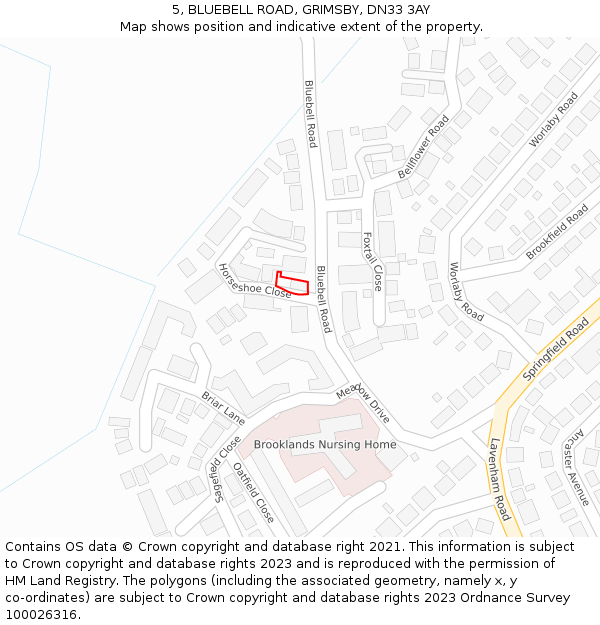 5, BLUEBELL ROAD, GRIMSBY, DN33 3AY: Location map and indicative extent of plot