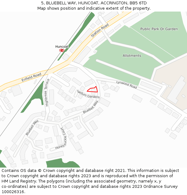 5, BLUEBELL WAY, HUNCOAT, ACCRINGTON, BB5 6TD: Location map and indicative extent of plot