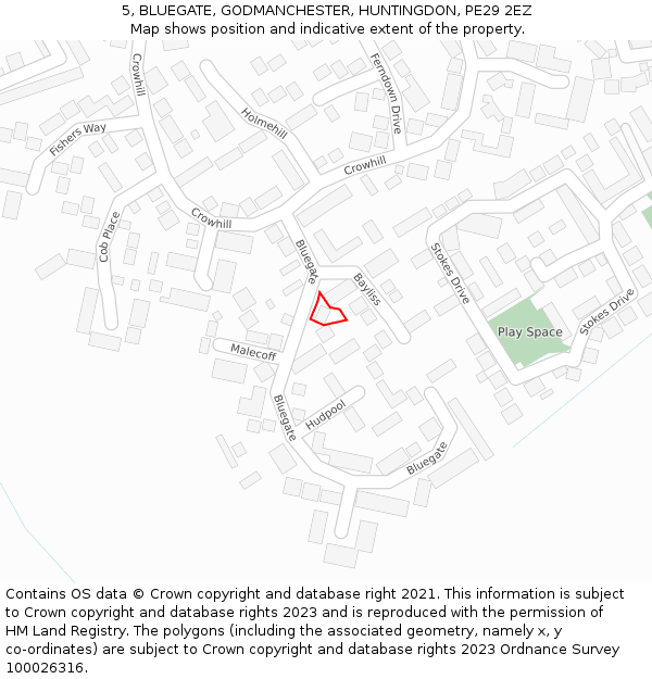 5, BLUEGATE, GODMANCHESTER, HUNTINGDON, PE29 2EZ: Location map and indicative extent of plot