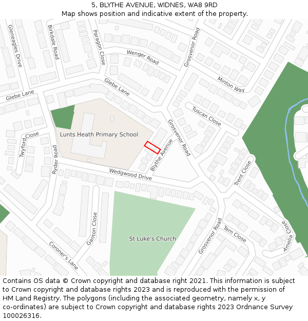 5, BLYTHE AVENUE, WIDNES, WA8 9RD: Location map and indicative extent of plot