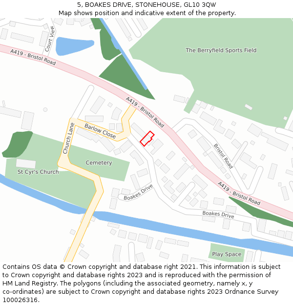 5, BOAKES DRIVE, STONEHOUSE, GL10 3QW: Location map and indicative extent of plot