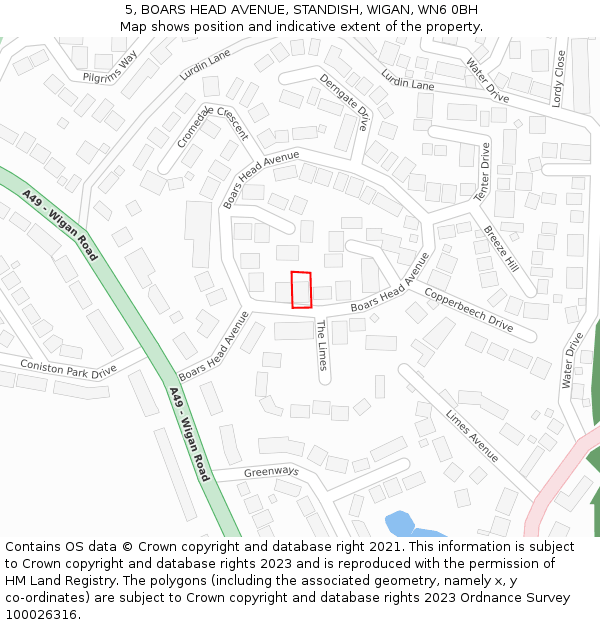 5, BOARS HEAD AVENUE, STANDISH, WIGAN, WN6 0BH: Location map and indicative extent of plot