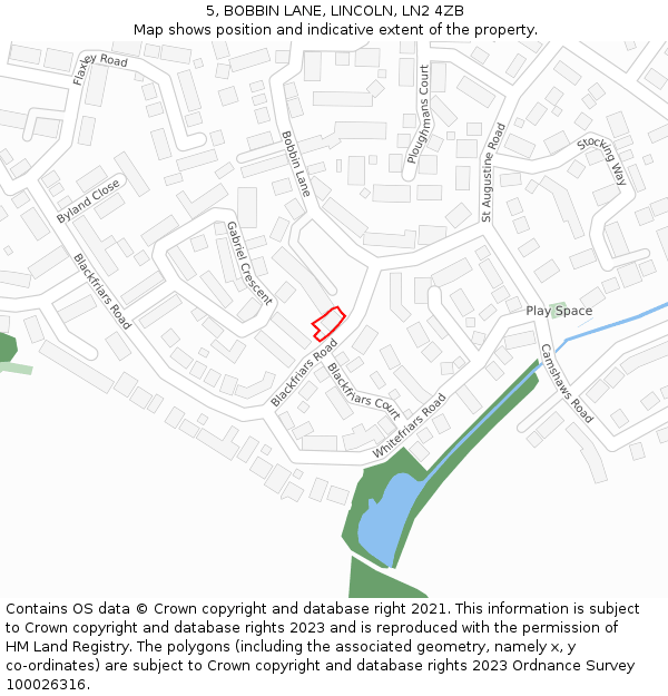 5, BOBBIN LANE, LINCOLN, LN2 4ZB: Location map and indicative extent of plot