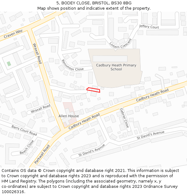 5, BODEY CLOSE, BRISTOL, BS30 8BG: Location map and indicative extent of plot
