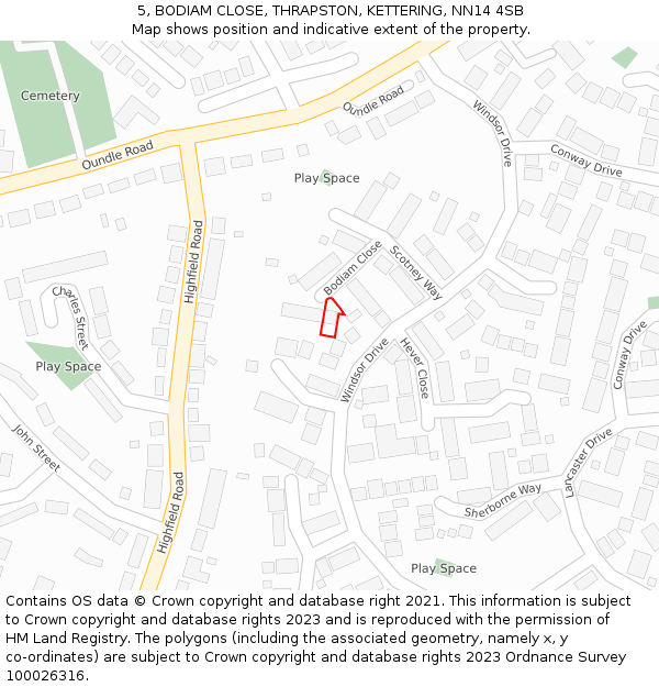 5, BODIAM CLOSE, THRAPSTON, KETTERING, NN14 4SB: Location map and indicative extent of plot