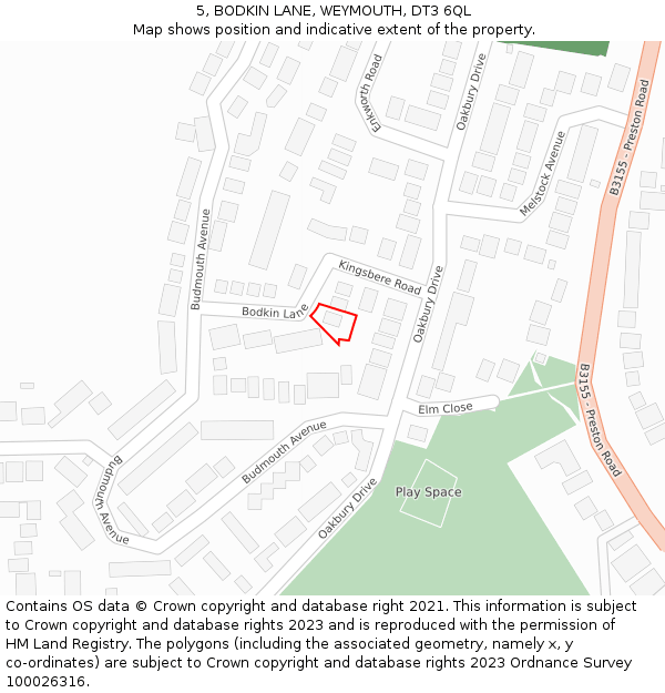 5, BODKIN LANE, WEYMOUTH, DT3 6QL: Location map and indicative extent of plot