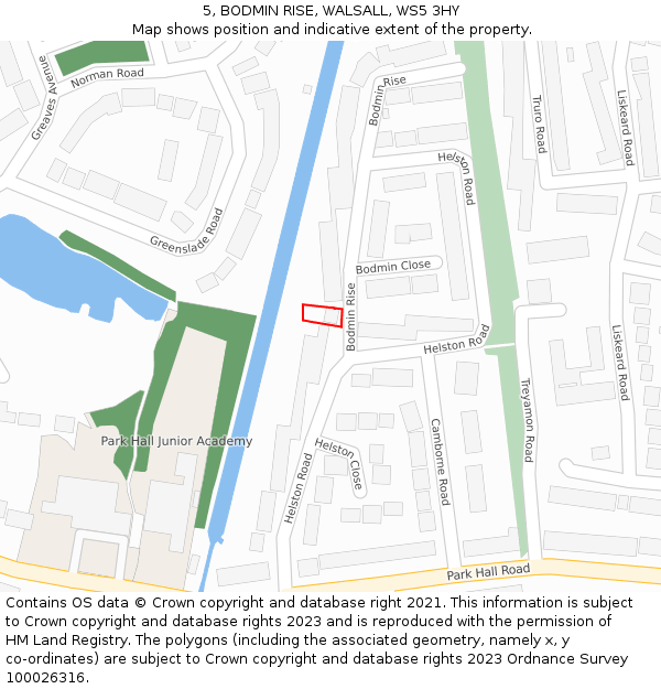 5, BODMIN RISE, WALSALL, WS5 3HY: Location map and indicative extent of plot
