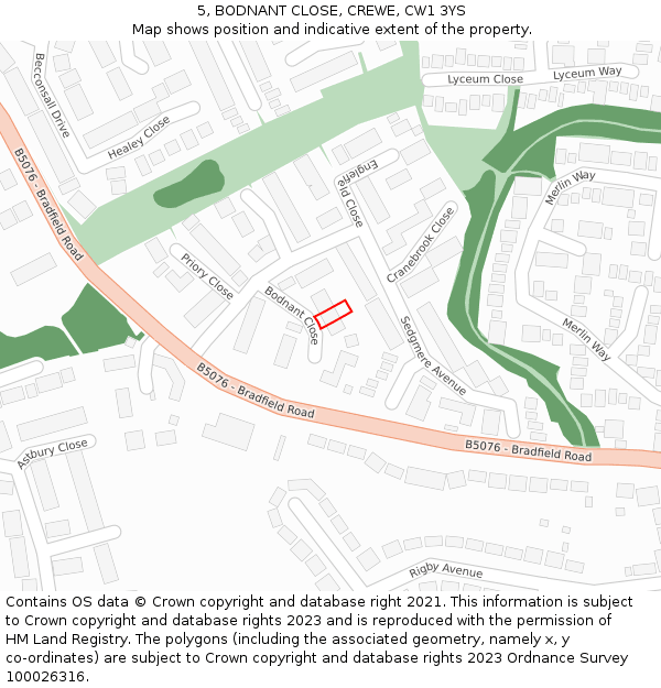 5, BODNANT CLOSE, CREWE, CW1 3YS: Location map and indicative extent of plot