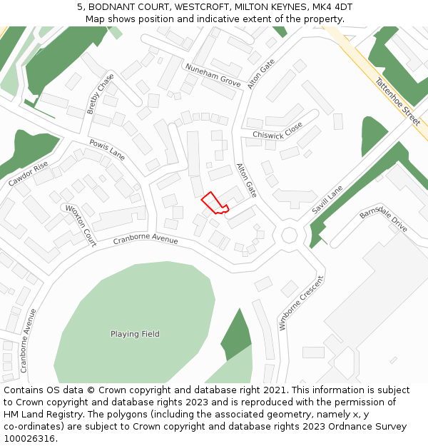 5, BODNANT COURT, WESTCROFT, MILTON KEYNES, MK4 4DT: Location map and indicative extent of plot