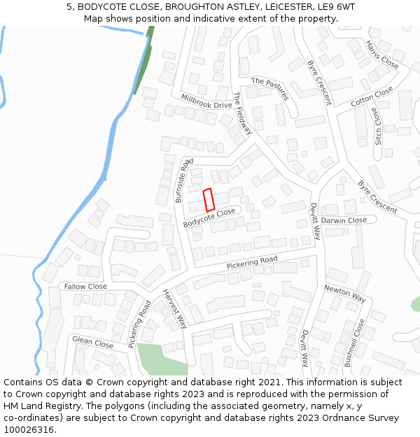 5, BODYCOTE CLOSE, BROUGHTON ASTLEY, LEICESTER, LE9 6WT: Location map and indicative extent of plot