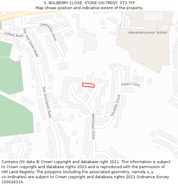 5, BOLBERRY CLOSE, STOKE-ON-TRENT, ST3 7FP: Location map and indicative extent of plot