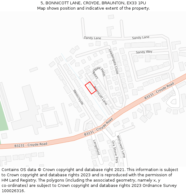 5, BONNICOTT LANE, CROYDE, BRAUNTON, EX33 1PU: Location map and indicative extent of plot