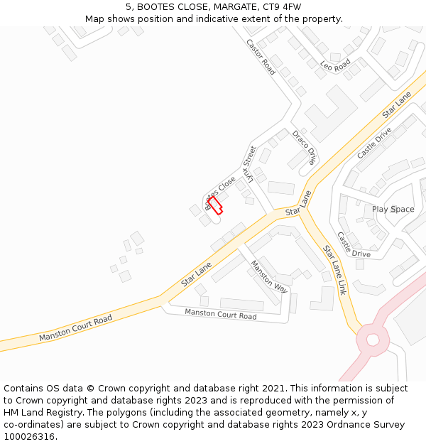5, BOOTES CLOSE, MARGATE, CT9 4FW: Location map and indicative extent of plot