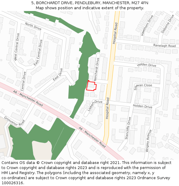 5, BORCHARDT DRIVE, PENDLEBURY, MANCHESTER, M27 4FN: Location map and indicative extent of plot