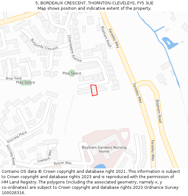 5, BORDEAUX CRESCENT, THORNTON-CLEVELEYS, FY5 3UE: Location map and indicative extent of plot