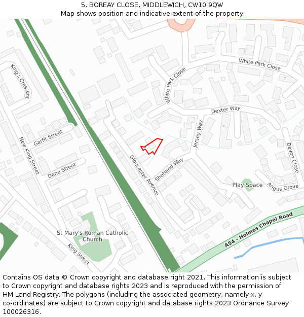 5, BOREAY CLOSE, MIDDLEWICH, CW10 9QW: Location map and indicative extent of plot