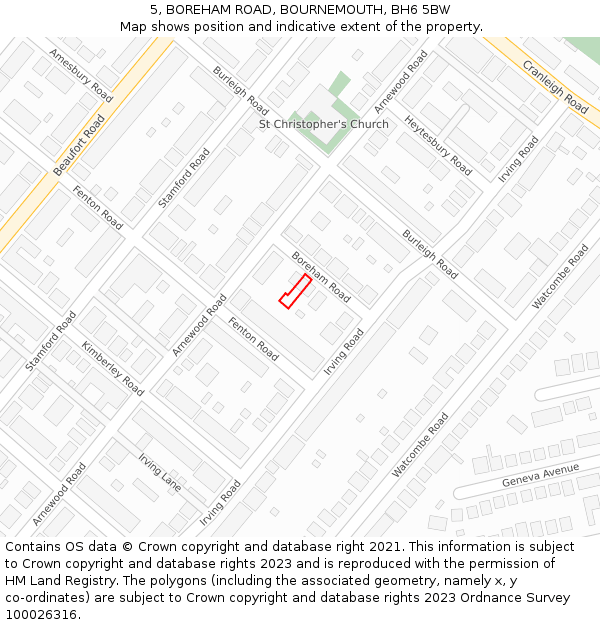 5, BOREHAM ROAD, BOURNEMOUTH, BH6 5BW: Location map and indicative extent of plot