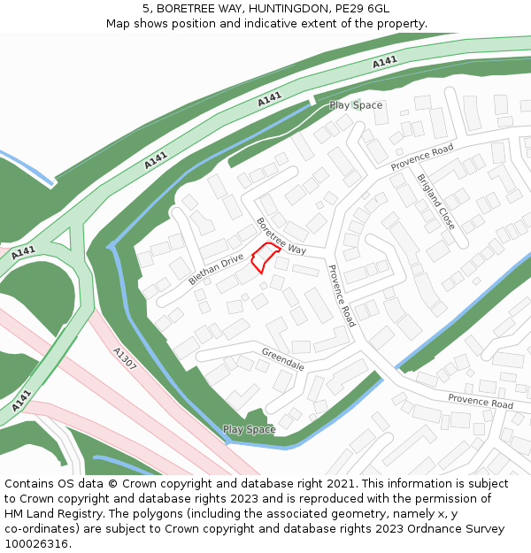 5, BORETREE WAY, HUNTINGDON, PE29 6GL: Location map and indicative extent of plot