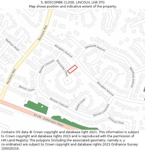 5, BOSCOMBE CLOSE, LINCOLN, LN6 3TG: Location map and indicative extent of plot