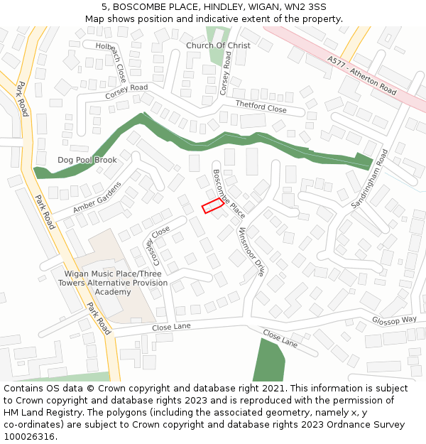 5, BOSCOMBE PLACE, HINDLEY, WIGAN, WN2 3SS: Location map and indicative extent of plot