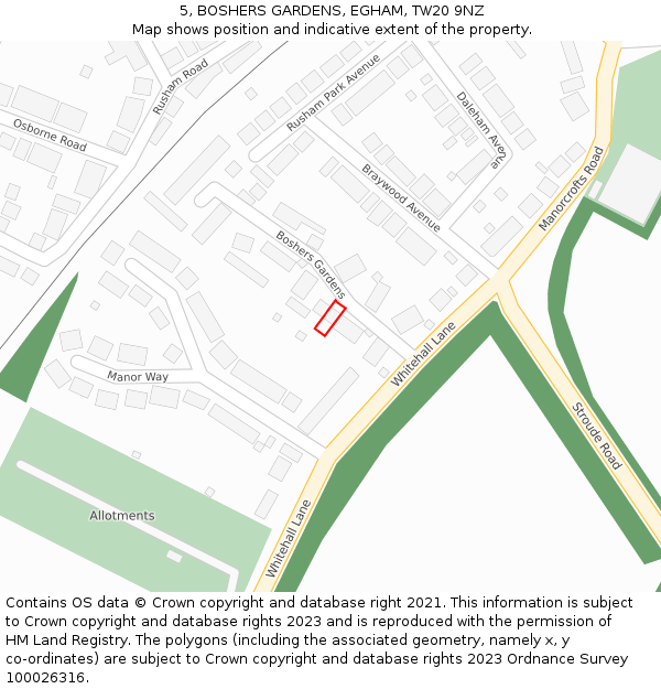5, BOSHERS GARDENS, EGHAM, TW20 9NZ: Location map and indicative extent of plot