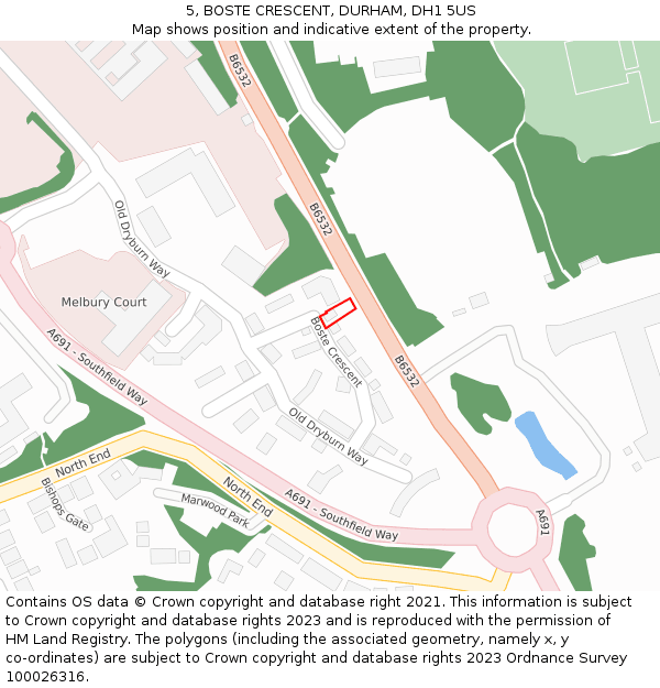 5, BOSTE CRESCENT, DURHAM, DH1 5US: Location map and indicative extent of plot