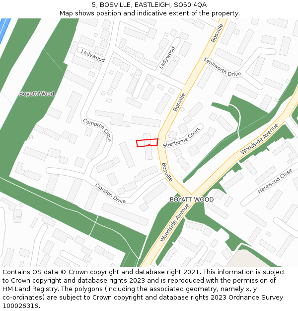 5, BOSVILLE, EASTLEIGH, SO50 4QA: Location map and indicative extent of plot