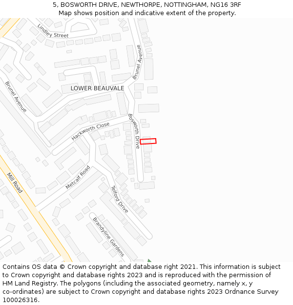 5, BOSWORTH DRIVE, NEWTHORPE, NOTTINGHAM, NG16 3RF: Location map and indicative extent of plot