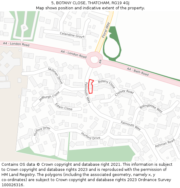 5, BOTANY CLOSE, THATCHAM, RG19 4GJ: Location map and indicative extent of plot