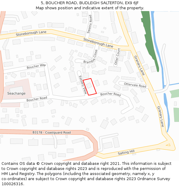 5, BOUCHER ROAD, BUDLEIGH SALTERTON, EX9 6JF: Location map and indicative extent of plot