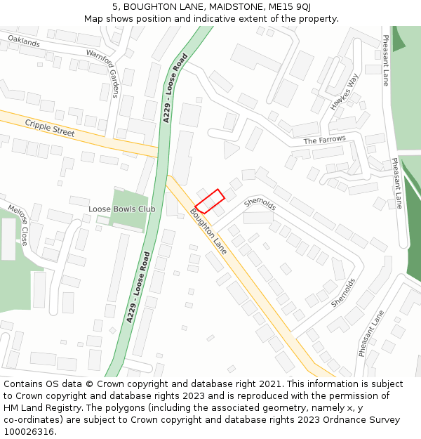 5, BOUGHTON LANE, MAIDSTONE, ME15 9QJ: Location map and indicative extent of plot