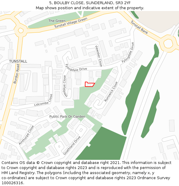 5, BOULBY CLOSE, SUNDERLAND, SR3 2YF: Location map and indicative extent of plot