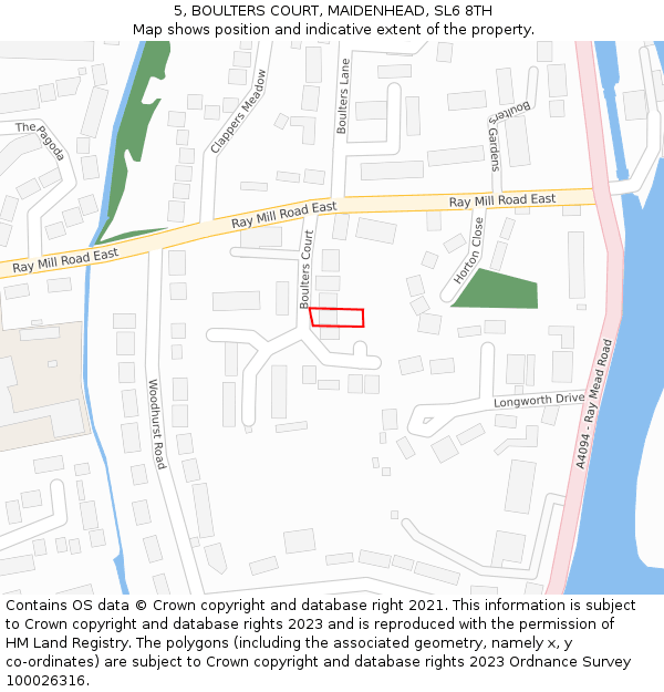 5, BOULTERS COURT, MAIDENHEAD, SL6 8TH: Location map and indicative extent of plot