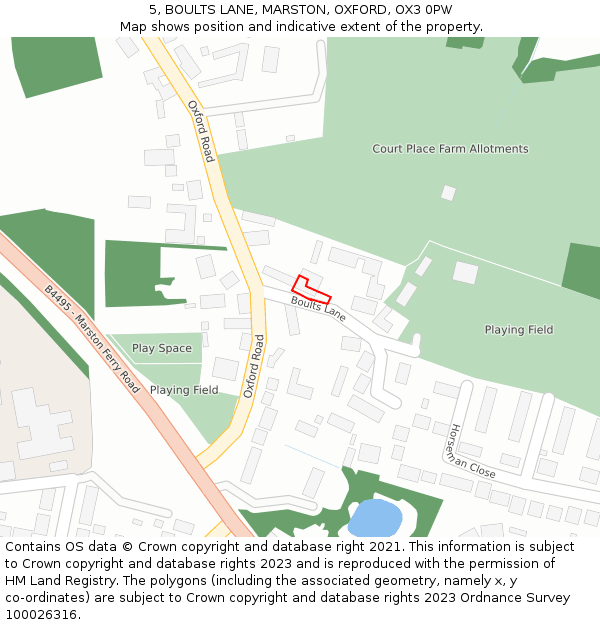 5, BOULTS LANE, MARSTON, OXFORD, OX3 0PW: Location map and indicative extent of plot