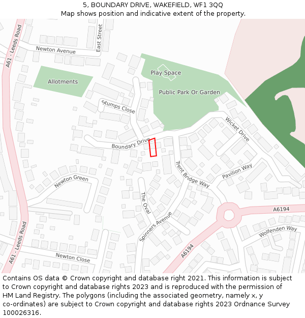 5, BOUNDARY DRIVE, WAKEFIELD, WF1 3QQ: Location map and indicative extent of plot