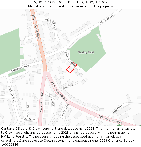 5, BOUNDARY EDGE, EDENFIELD, BURY, BL0 0GX: Location map and indicative extent of plot