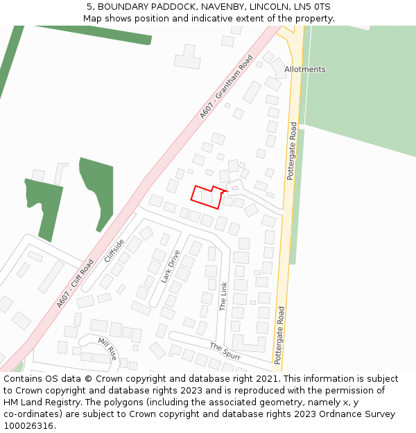 5, BOUNDARY PADDOCK, NAVENBY, LINCOLN, LN5 0TS: Location map and indicative extent of plot