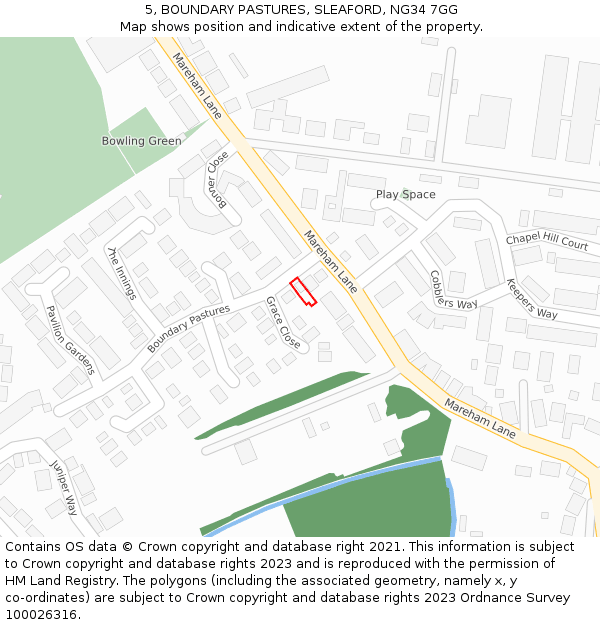 5, BOUNDARY PASTURES, SLEAFORD, NG34 7GG: Location map and indicative extent of plot
