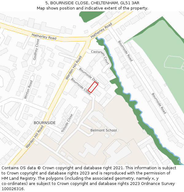 5, BOURNSIDE CLOSE, CHELTENHAM, GL51 3AR: Location map and indicative extent of plot