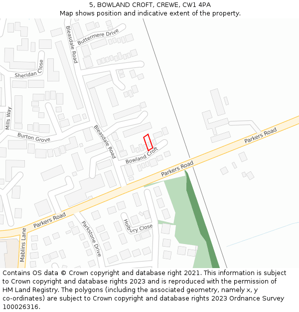 5, BOWLAND CROFT, CREWE, CW1 4PA: Location map and indicative extent of plot