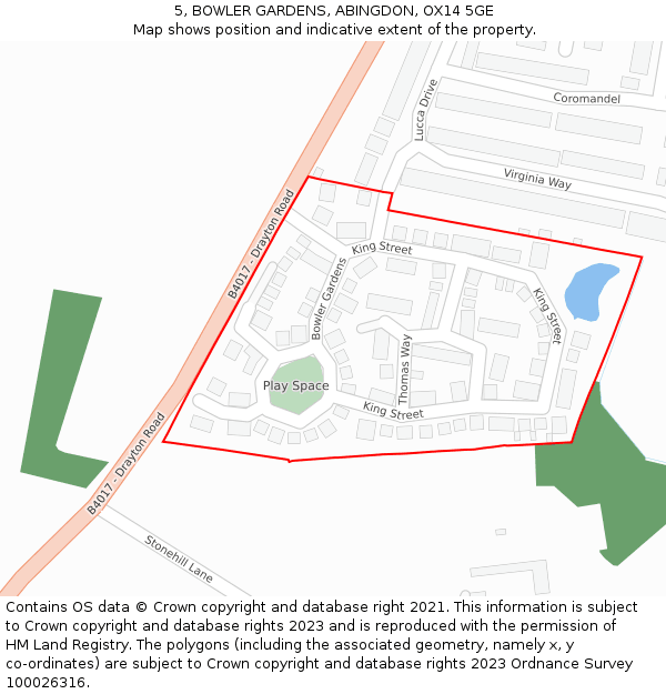 5, BOWLER GARDENS, ABINGDON, OX14 5GE: Location map and indicative extent of plot