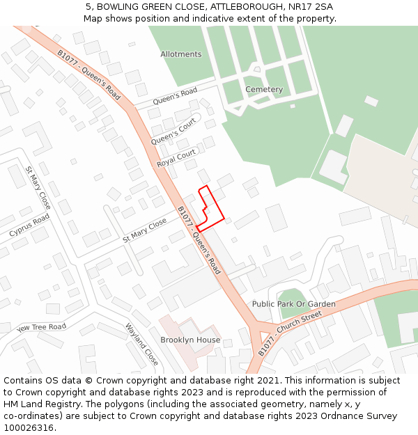 5, BOWLING GREEN CLOSE, ATTLEBOROUGH, NR17 2SA: Location map and indicative extent of plot