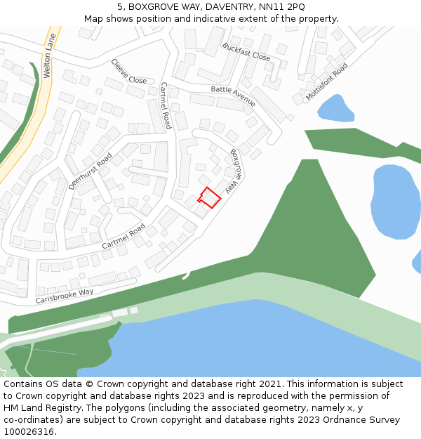 5, BOXGROVE WAY, DAVENTRY, NN11 2PQ: Location map and indicative extent of plot