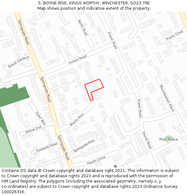 5, BOYNE RISE, KINGS WORTHY, WINCHESTER, SO23 7RE: Location map and indicative extent of plot