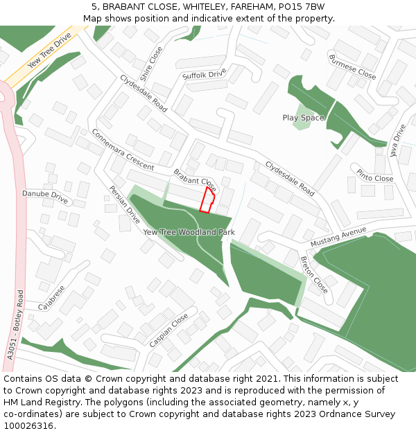 5, BRABANT CLOSE, WHITELEY, FAREHAM, PO15 7BW: Location map and indicative extent of plot