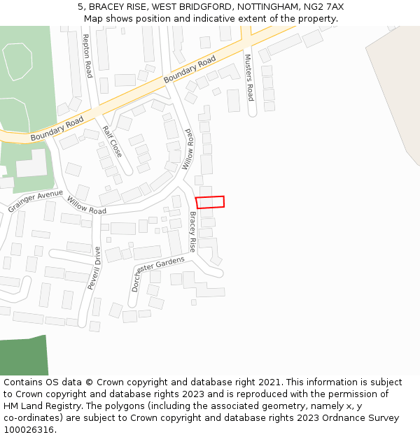 5, BRACEY RISE, WEST BRIDGFORD, NOTTINGHAM, NG2 7AX: Location map and indicative extent of plot