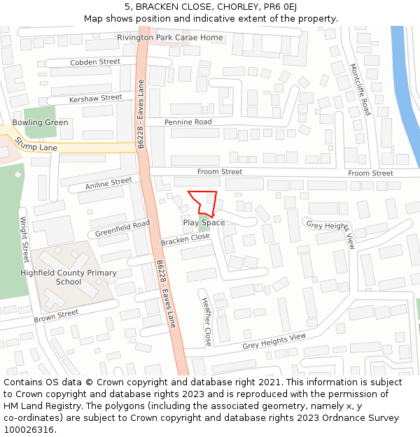 5, BRACKEN CLOSE, CHORLEY, PR6 0EJ: Location map and indicative extent of plot