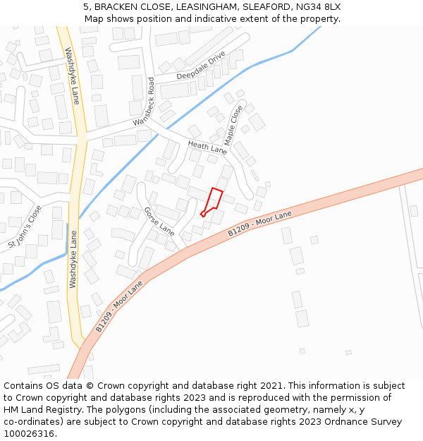 5, BRACKEN CLOSE, LEASINGHAM, SLEAFORD, NG34 8LX: Location map and indicative extent of plot