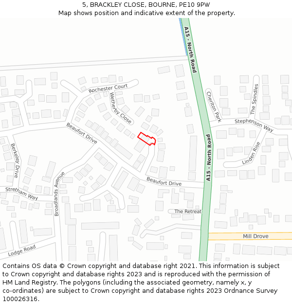 5, BRACKLEY CLOSE, BOURNE, PE10 9PW: Location map and indicative extent of plot