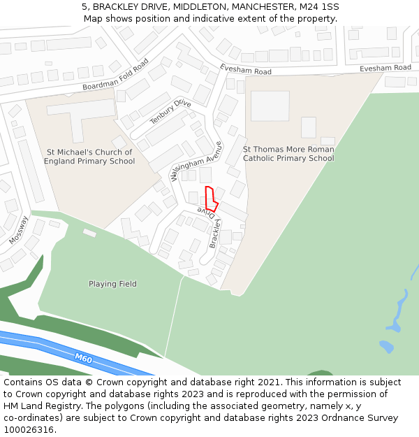 5, BRACKLEY DRIVE, MIDDLETON, MANCHESTER, M24 1SS: Location map and indicative extent of plot